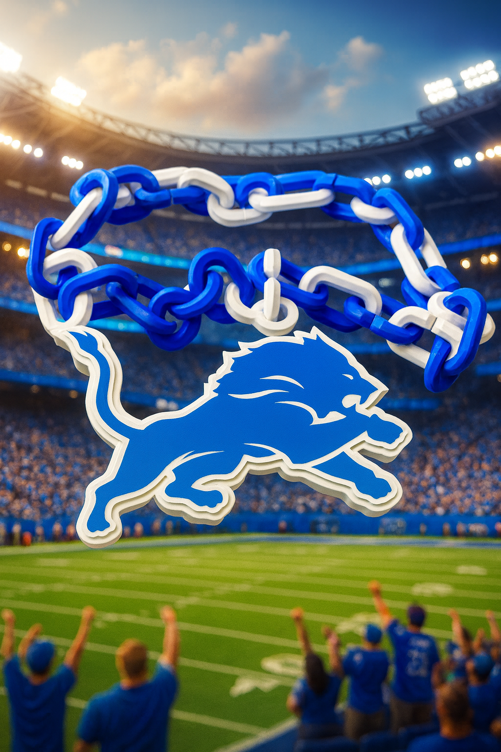 3D Printed Detroit Lions Chain Necklace – Blue & White Fan Accessory