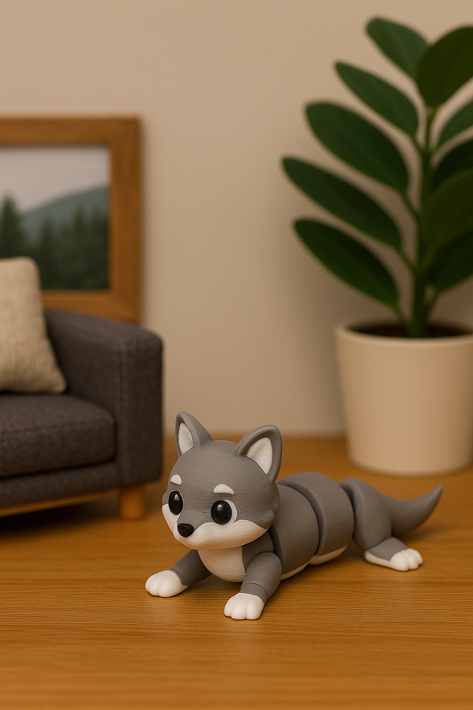 Articulated Silver Fox Mini – 3D Printed Flexi Toy, Desk Pet, Collectible Figure