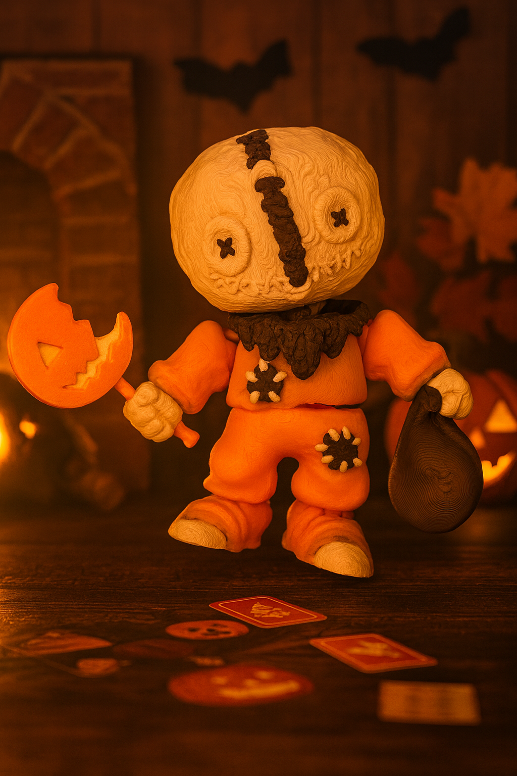 3D Printed Sam Halloween Figurine – Trick ’r Treat Collectible with Pumpkin Lollipop & Sack